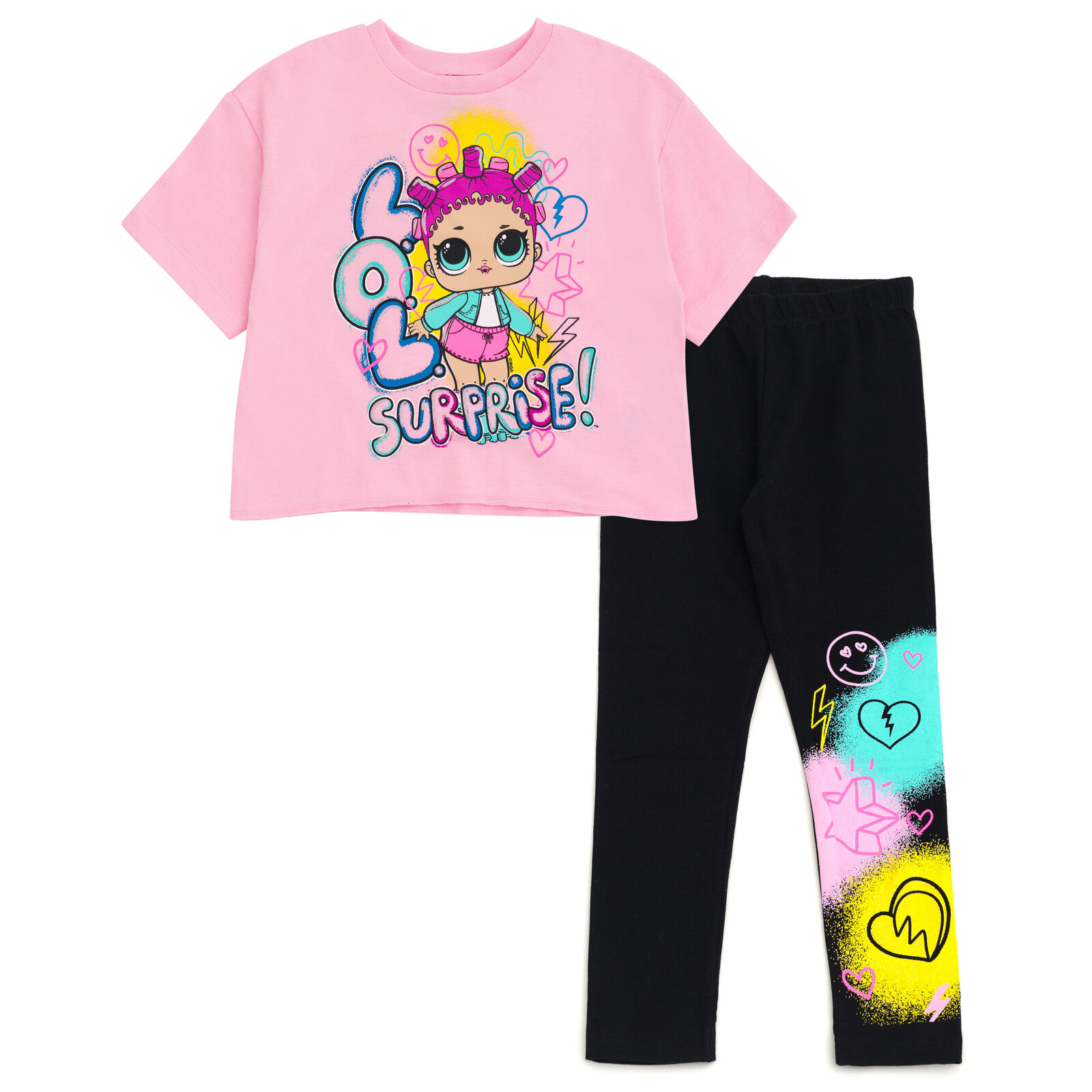 L.O.L. Surprise! Roller Sk8er Boxy T-Shirt and Leggings Outfit Set Graffiti Little Kid to Big Kid